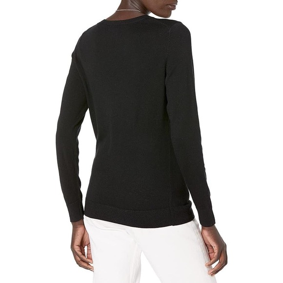 Long-Sleeve Lightweight Crewneck Sweater, Black, Small - Picture 2 of 8
